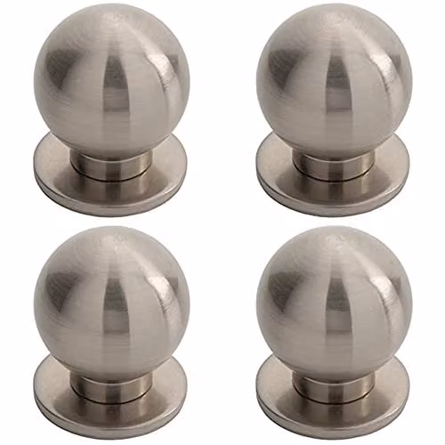 Loops 4 Pack Small Solid Ball Cupboard Door Knobs in Brushed Silver, 30mm Diameter – 1