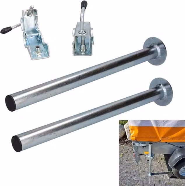 FLAVORA 2-Piece Steel Caravan Trailer Support Leg Stands, Metallic Silver, W: 520 mm, H: 10000 mm – 1