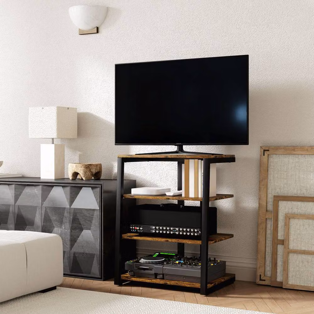 STILVORA HiFi Stand with 4 Adjustable Shelves in Rustic Brown – 3