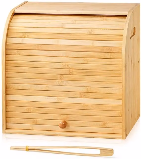 Homion Bamboo Roll Front Bread Box with Compartments in Beige, Sand or Brown, W: 38.0 cm, D: 36.0 cm, H: 2.5 cm