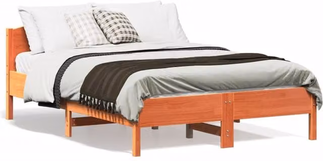 Berkfield Home Double Bed Frame in Wax Brown Solid Pine Wood, W/D/H: 135 x 190 cm – 1
