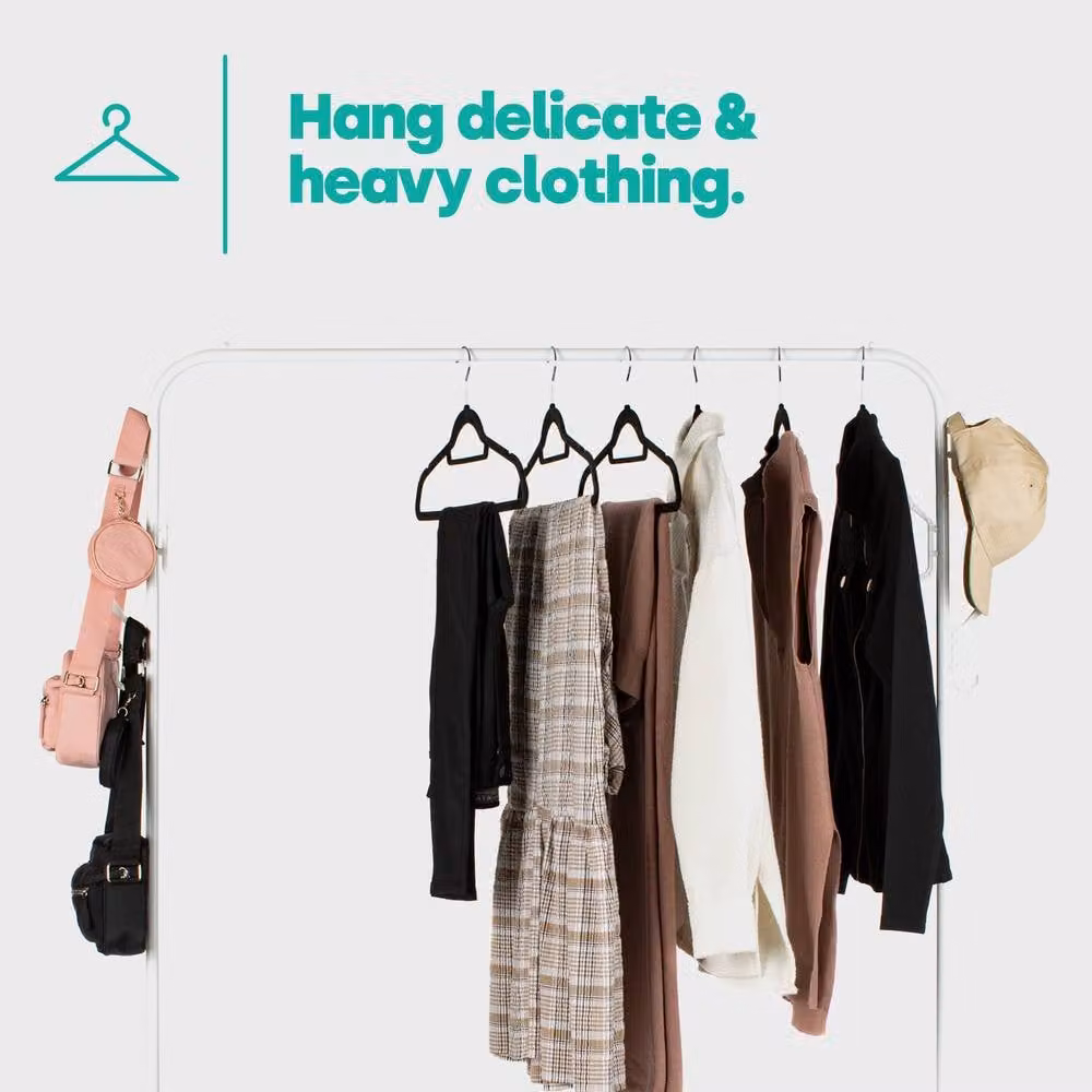 LIVIVO White Metal Clothing Rail with 2 Tier Shoe Rack and Continuous Linear Rail – 3