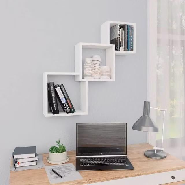 Berkfield Home Cube Wall Mounted Shelf in White, W/D/H: 68 x 15 x 68 cm
