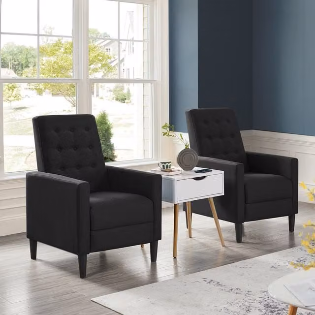 Yaheetech Mid-Century Modern Fabric Reclining Chair with Armrests and Adjustable Back in Black