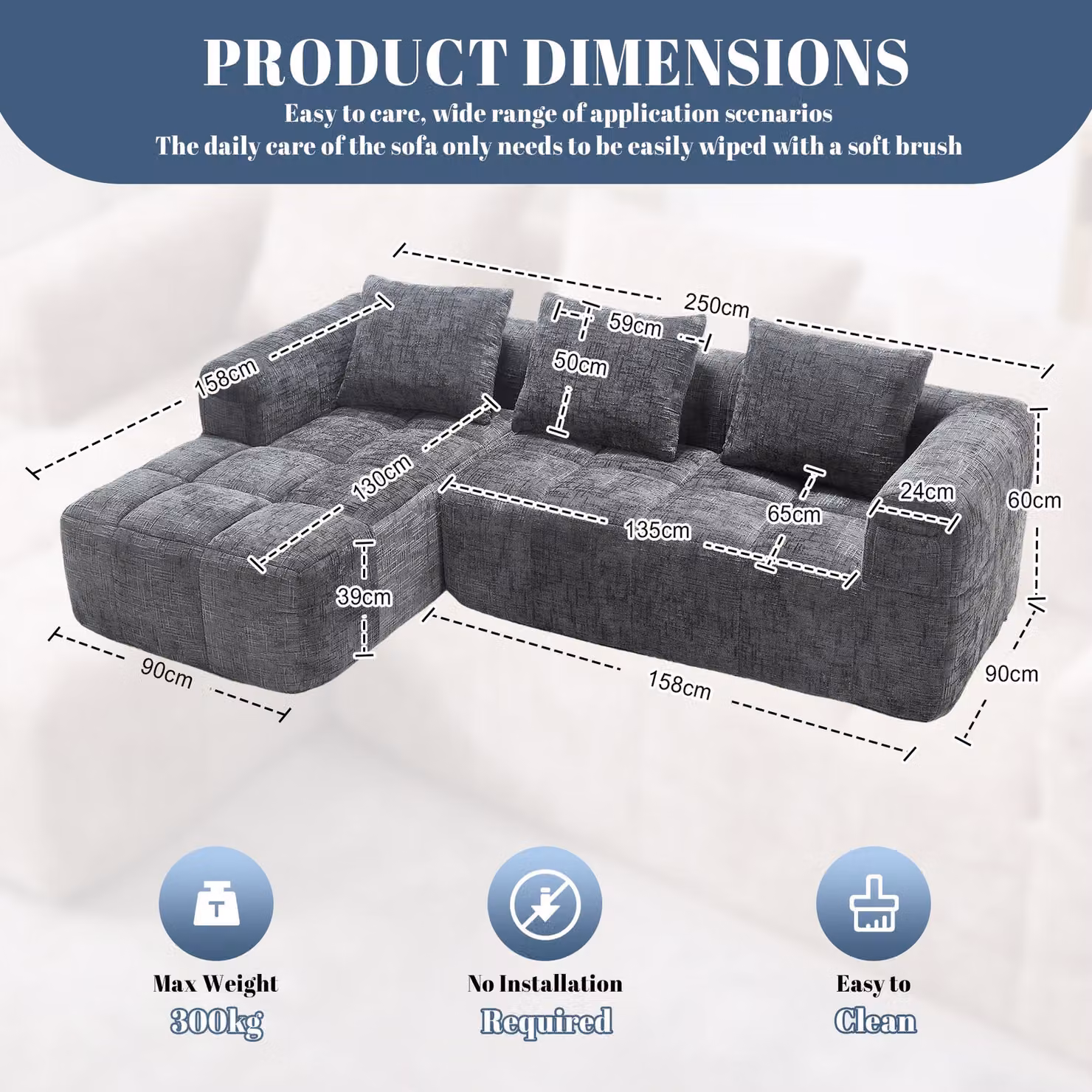 Aosom UK Oversized Modular L-Shaped Reversible Sleeper Sofa in Grey, W/D/H: 250 x 158 x 60 cm – 3