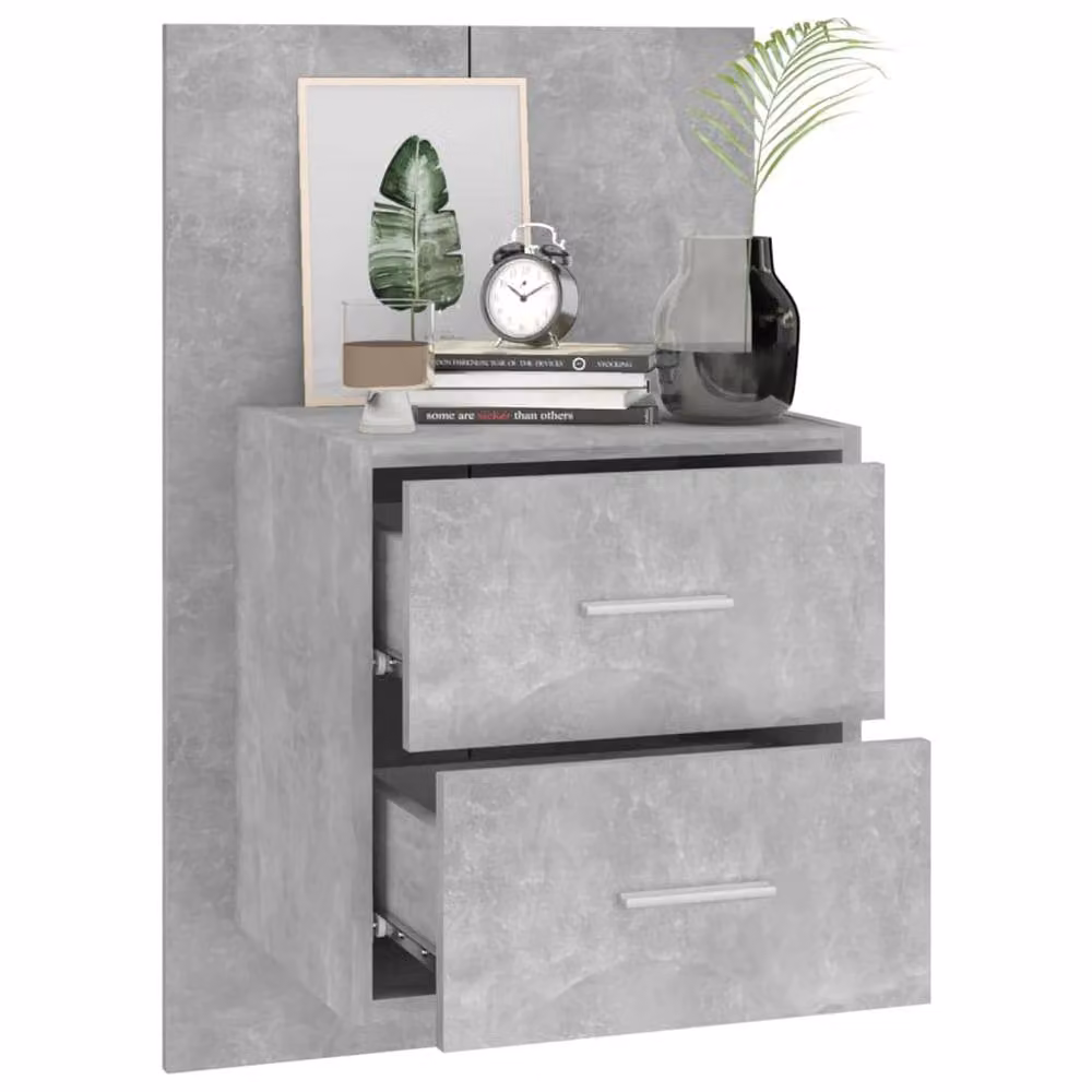 Berkfield Home Set of 2 Wall-mounted Bedside Cabinets in Concrete Grey, W: 48.5 cm, H: 80 cm, D: 32.5 cm – 3