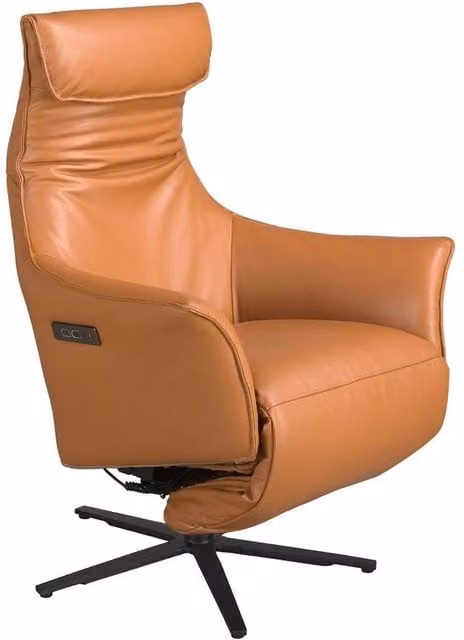 Angel Cerda Brown Cowhide Leather Swivel Armchair with Electric Recline – 1
