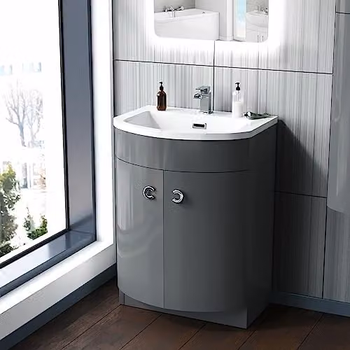 Nes Home Modern Grey Gloss Freestanding Bathroom Basin Vanity Storage Unit W/D/H: 60 x 46 x 82.5 cm – 1