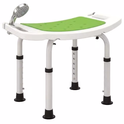 HOMCOM Height-Adjustable Non-Slip Shower Chair with Drainage Seat in Green