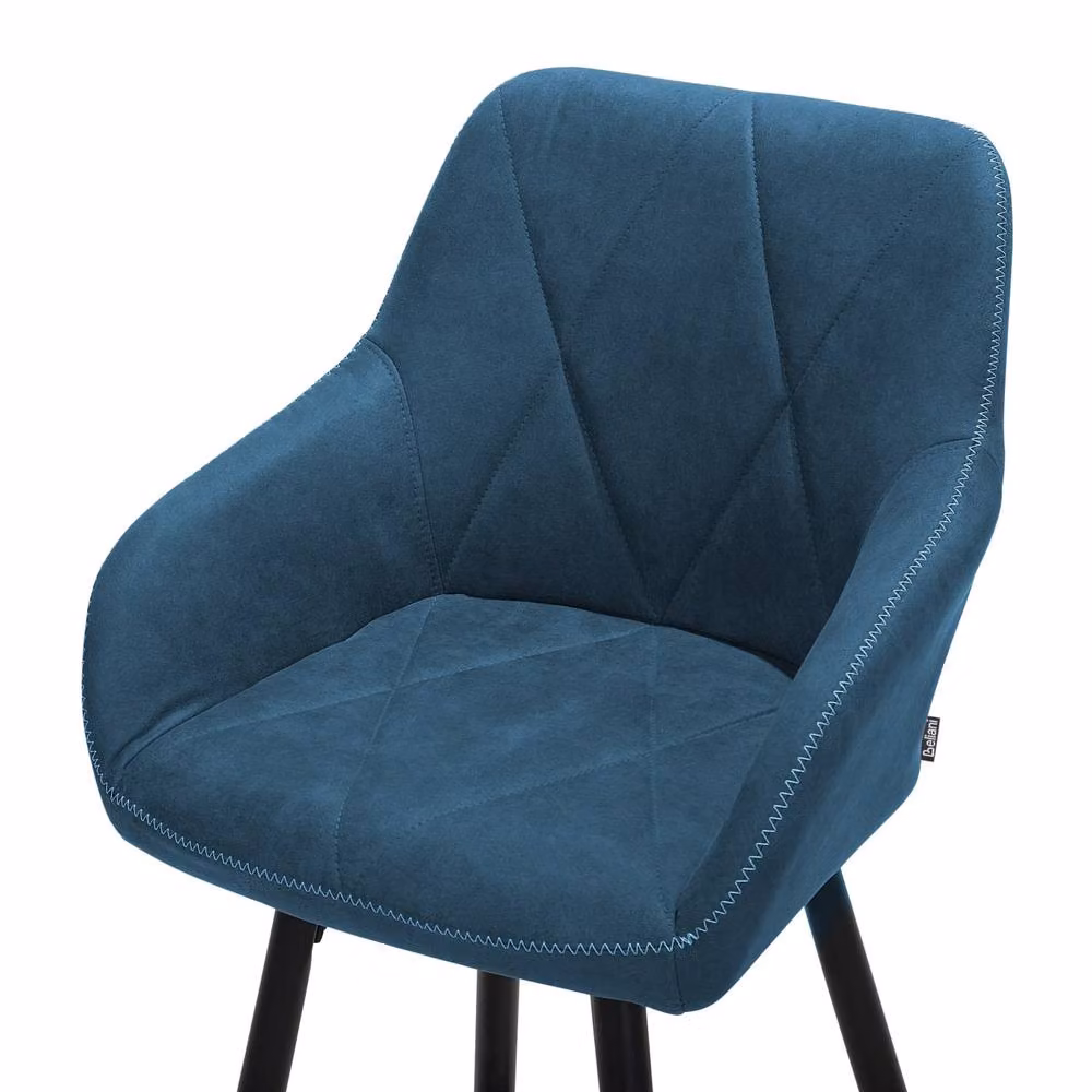 Wyld and Coco Blue Diamond Stitched Bar Stool Set of 2 with Padded Back and Black Metal Frame – 4