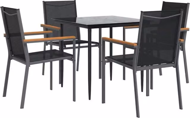 Berkfield Home Beautiful 5 Piece Garden Dining Set in Black Textilene and Steel