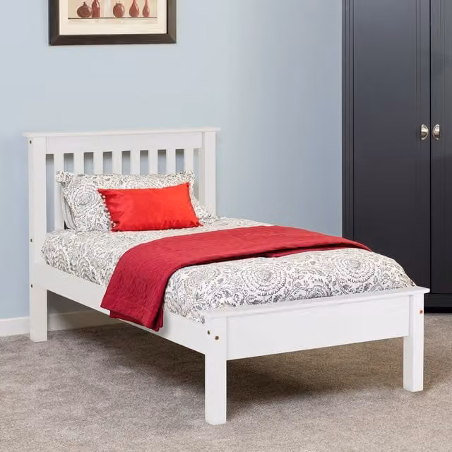 Seconique Monaco Single Wooden Bed Frame, Low Foot End, White, 90 x 190 cm – 1