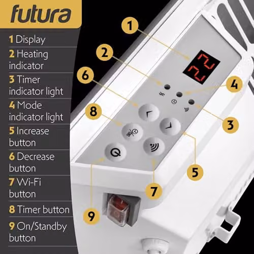 Futura 2000W WiFi Smart Glass Panel Convector Heater, White, Wall Mounted or Freestanding – 7