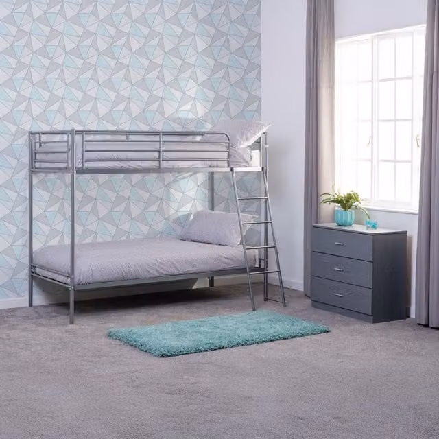 Seconique Brandon Silver Metal Bunk Bed Frame - 3ft Single