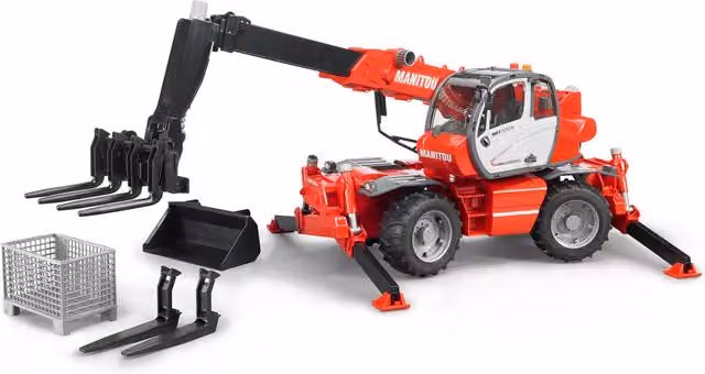 Bruder Manitou MRT 2150 Telescopic Forklift Model with Accessories, Red, 1:16 Scale