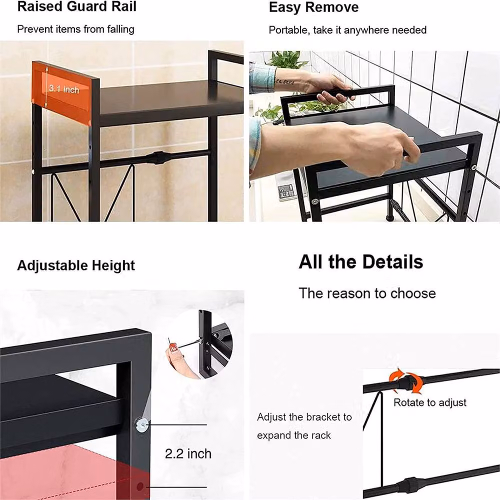 SPETLEK 2 Tier Expandable Microwave Oven Rack and Corner Kitchen Storage Holder in Black – 5