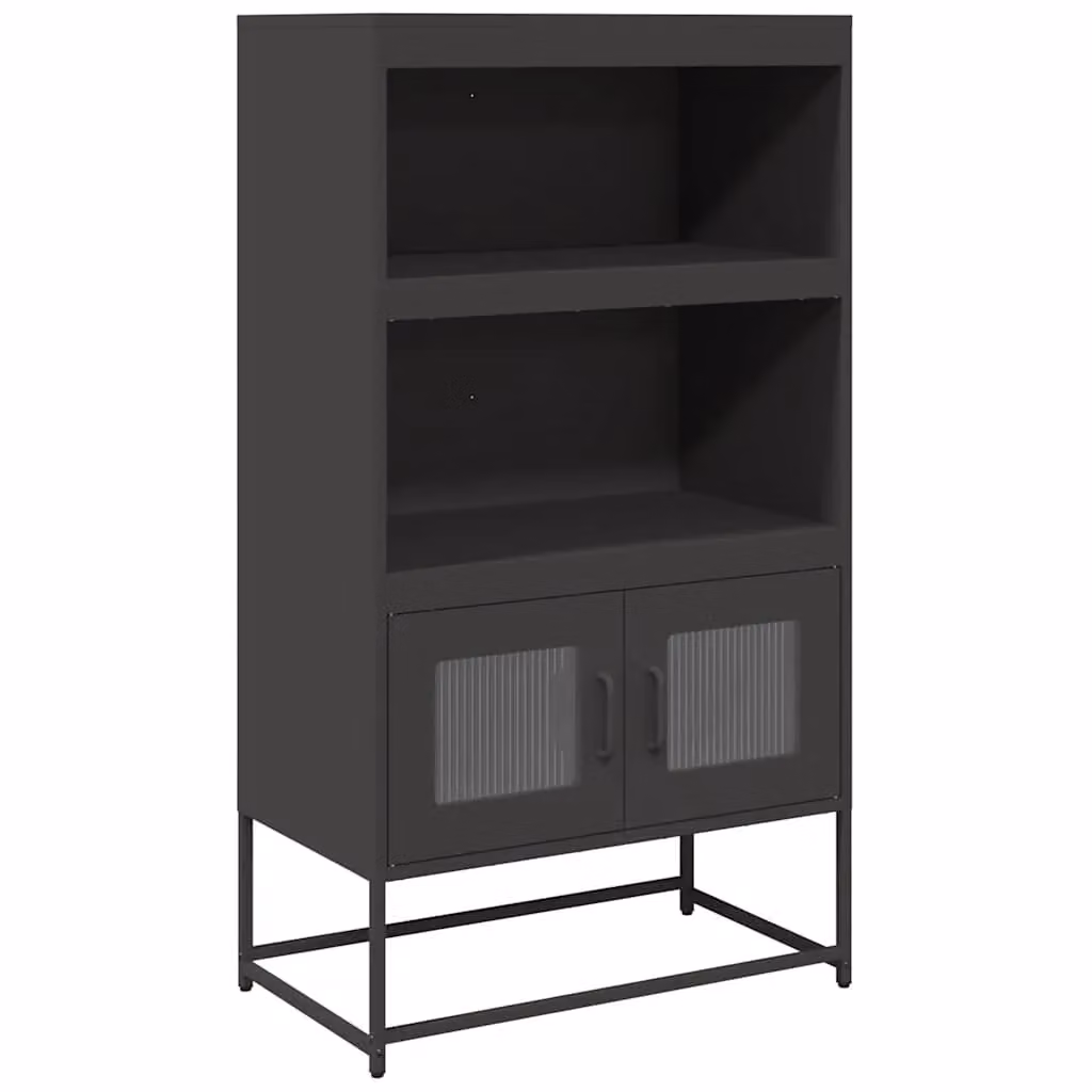 Berkfield Home Modern Black Steel Highboard with Glass Doors, W/D/H: 68 x 39 x 123 cm – 2