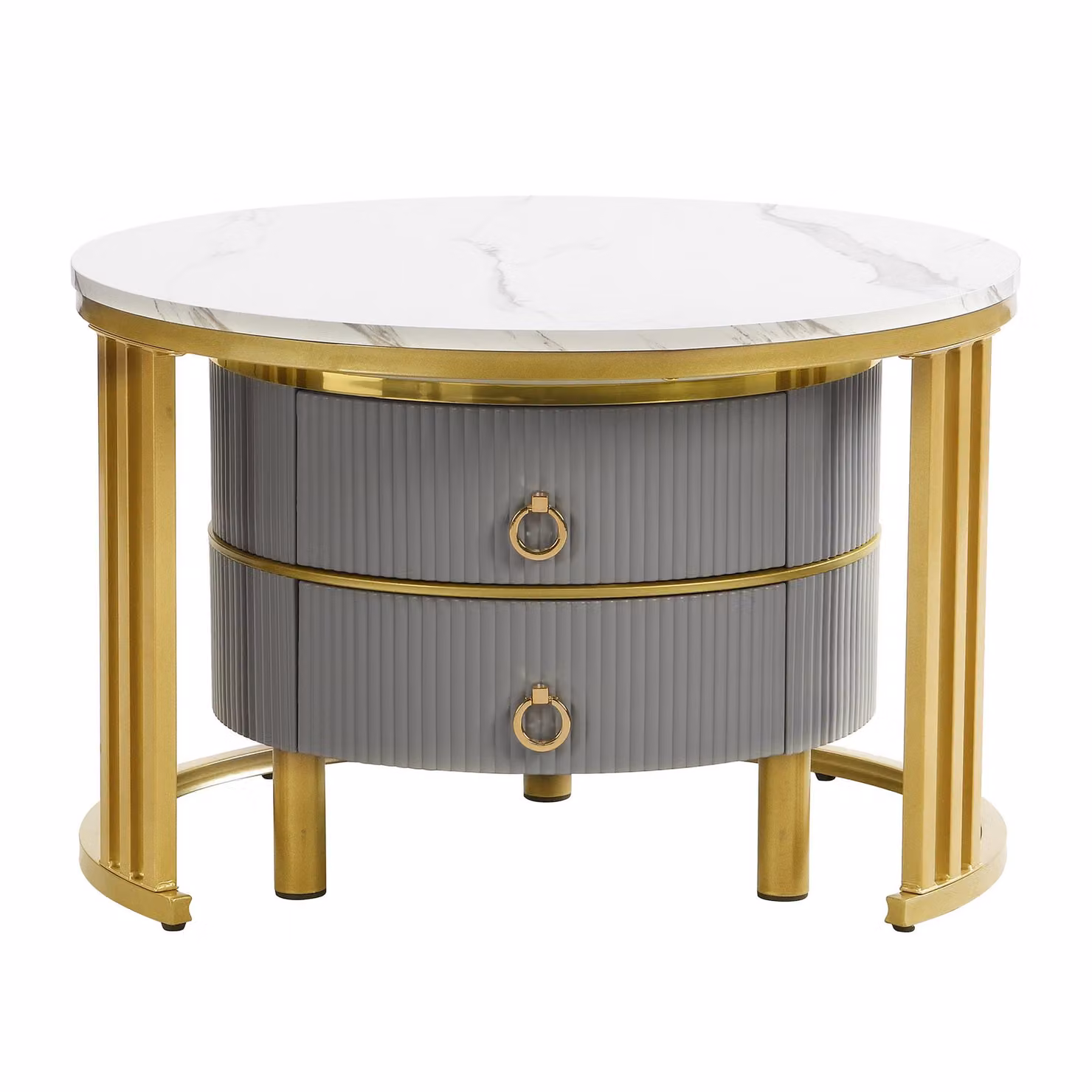 Aosom 2-in-1 Round Coffee Table Set with High-Gloss Tops and 2 Drawers, White and Grey, W: 70 cm, D: 70 cm, H: 46 cm – 2
