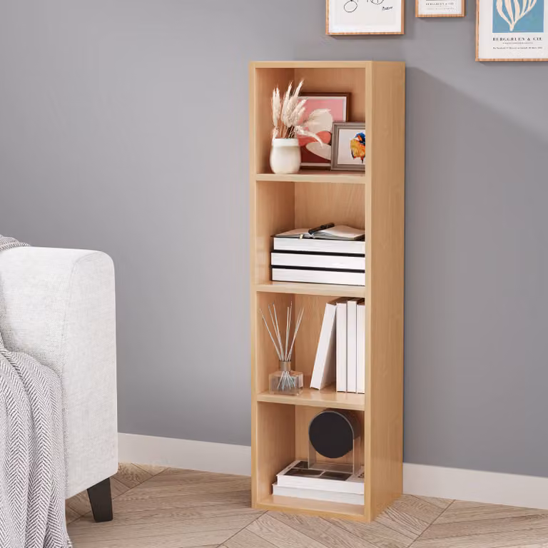 DHS Beech Cube Storage Unit with 4 Shelves and Back Panel
