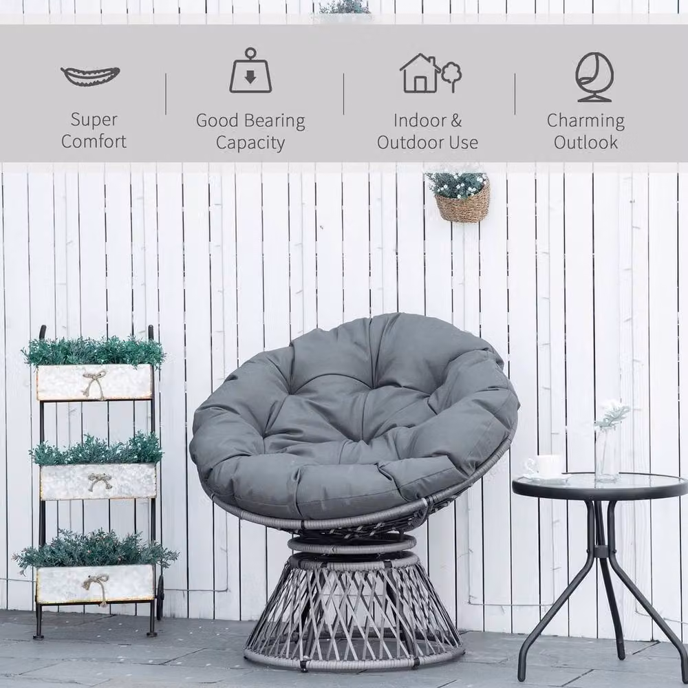 NESTLUNE Swivel Rattan Papasan Moon Bowl Chair in Grey – 4