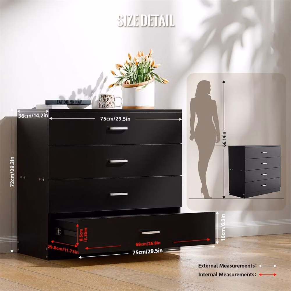 Nordara 4 Drawer Black Chest of Drawers with Metal Handles and Runners, H: 75 cm, W: 72 cm, D: 36 cm – 2