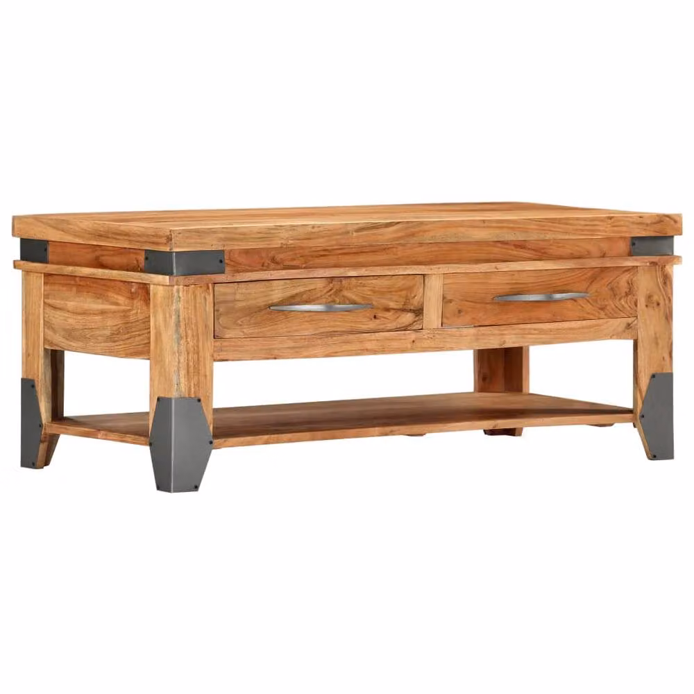 Berkfield Home Rectangular Coffee Table in Brown Solid Acacia Wood, W/D/H: 110 x 52 x 45 cm – 2