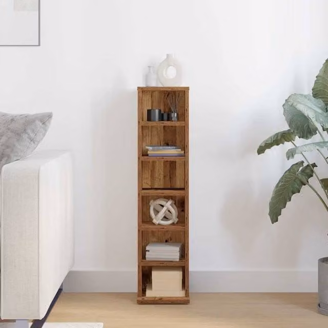 Berkfield Home Sturdy CD Cabinet in Brown Old Wood, W/D/H: 21 x 20 x 88 cm