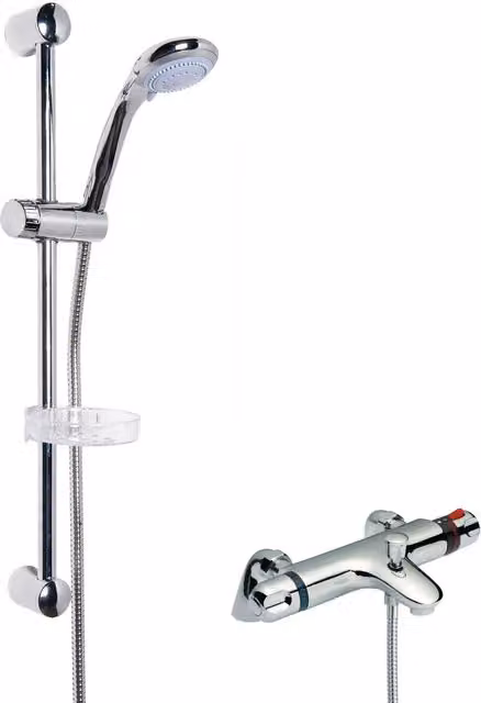 Balterley Thermostatic Bath Shower Mixer Tap with Multi Function Handset and Slide Rail in Silver