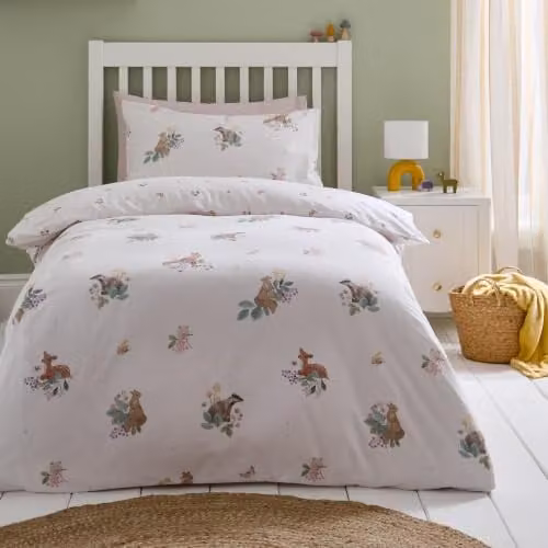 Catherine Lansfield Forest Friends Reversible Single Duvet Cover and Pillowcase Set, Beige Flannelette – 1