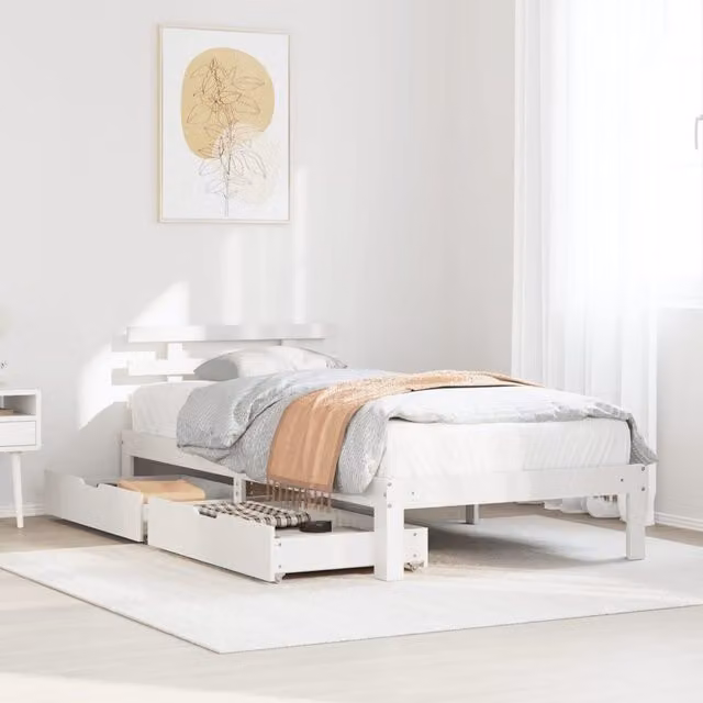 Berkfield Home Single Bed Frame with Drawers in White, W/D/H: 90 x 190 cm