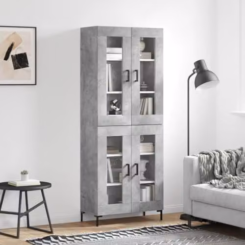 vidaXL Modern Highboard Sideboard in Concrete Grey with Doors and Shelves – 2