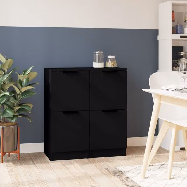 Berkfield Home Set of 2 Black Matt Minimalist Sideboards in Engineered Wood W/D/H: 30 x 30 x 70 cm – 1