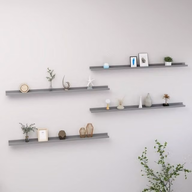 Berkfield Home Wall Mounted Shelves, 4 Piece Set, Grey, W: 115 cm, D: 9 cm, H: 3 cm – 1