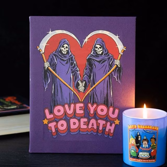 Uniqueful Steven Rhodes Love You To Death Canvas Plaque in Purple, W: 19 cm, H: 25 cm