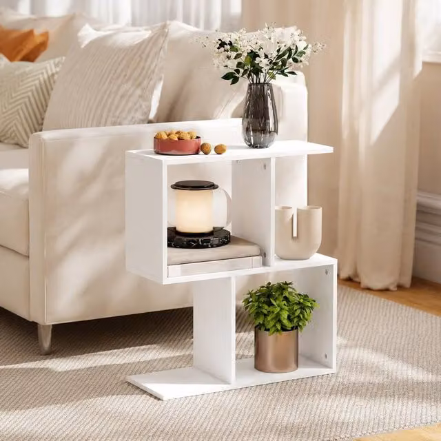 STILVORA Modern White Side Table with Storage Shelves – 1