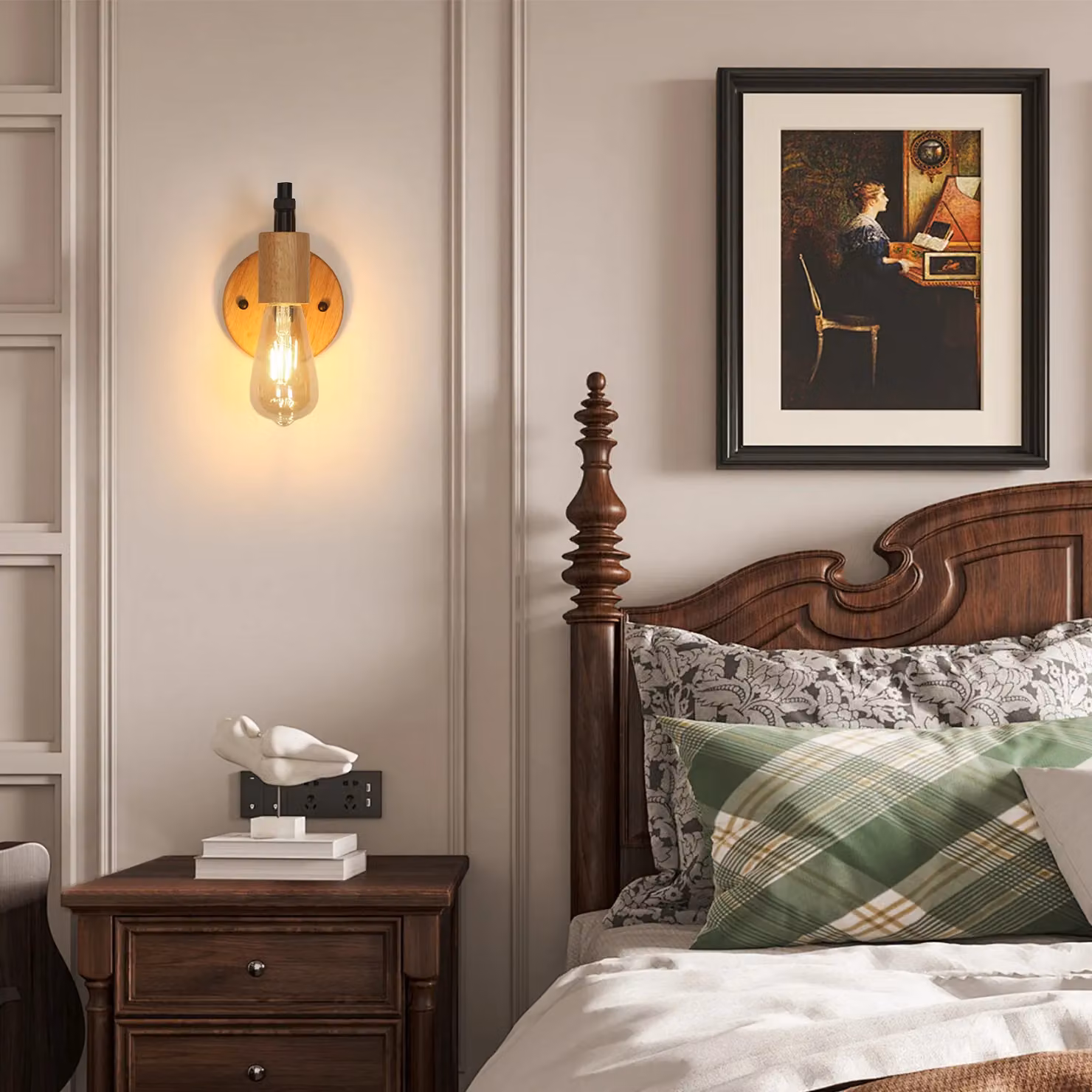 Pheashine Vintage Industrial Metal and Wood Wall Sconces, 2 Pack, Brown, E27 – 6