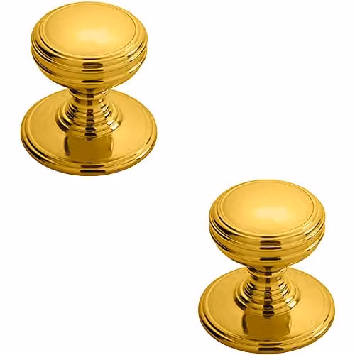 Loops 2 Pack Ringed Tiered Cupboard Door Knobs in Polished Brass, Diameter: 38 mm