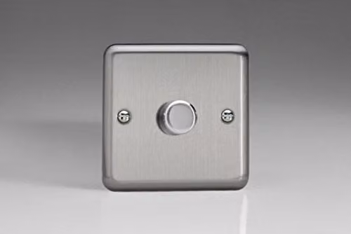 Varilight V-Pro Single 2-Way Rotary LED Dimmer Switch in Matt Chrome and Grey with Brushed Steel Knob, 0-120W – 1