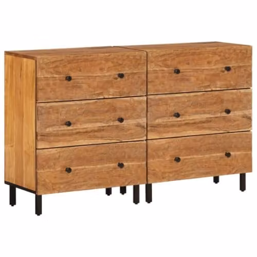 vidaXL Set of 2 Acacia Wood Side Cabinets, Brown, W: 60 cm, D: 33 cm, H: 75 cm