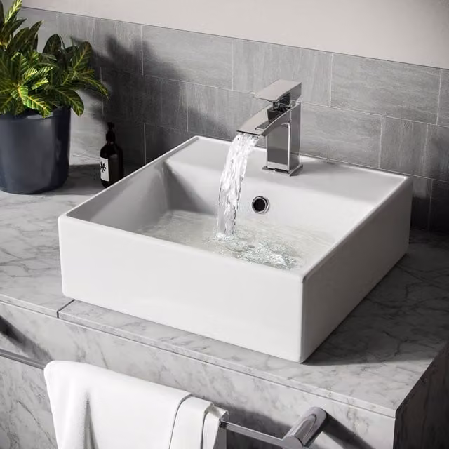 Nes Home Square Countertop Cloakroom Basin, White, W: 38.5 cm x D: 38.5 cm x H: 38.5 cm