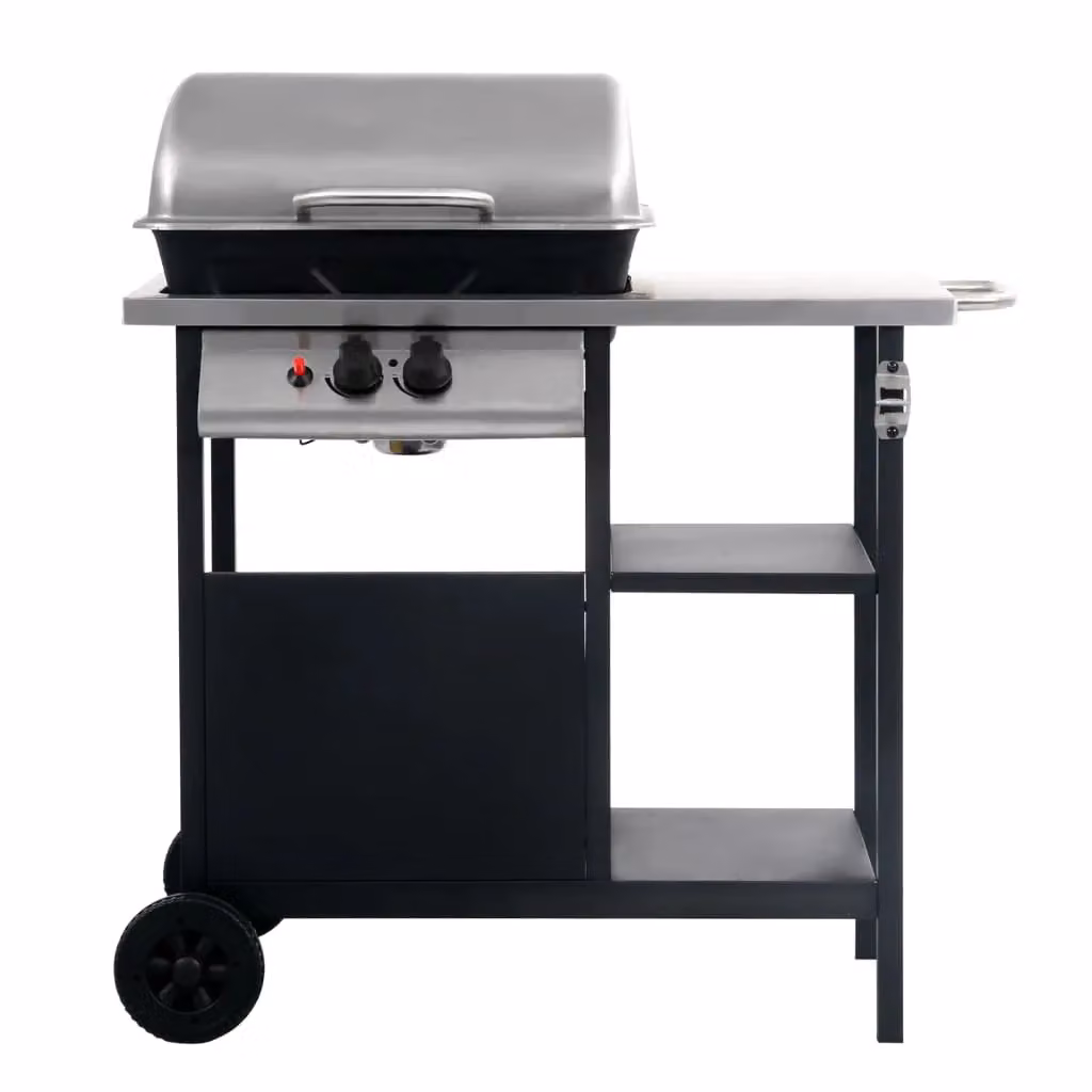 Berkfield Home Gas BBQ Grill with 3-layer Side Table in Black and Silver – 3