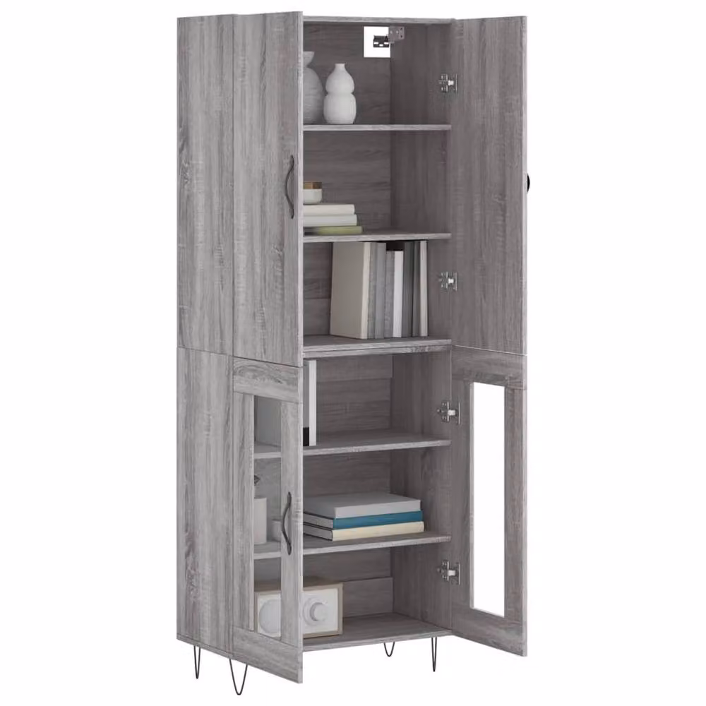 Berkfield Home Grey Sonoma Modern Highboard with Hinged Doors and Internal Shelves, W/D/H: 69.5 x 34 x 180 cm – 2