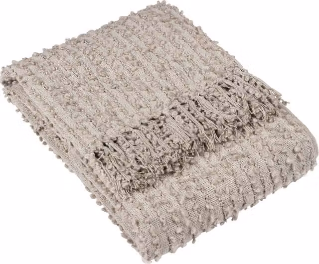 Arvo Woven Fringed Throw in Grey and Beige