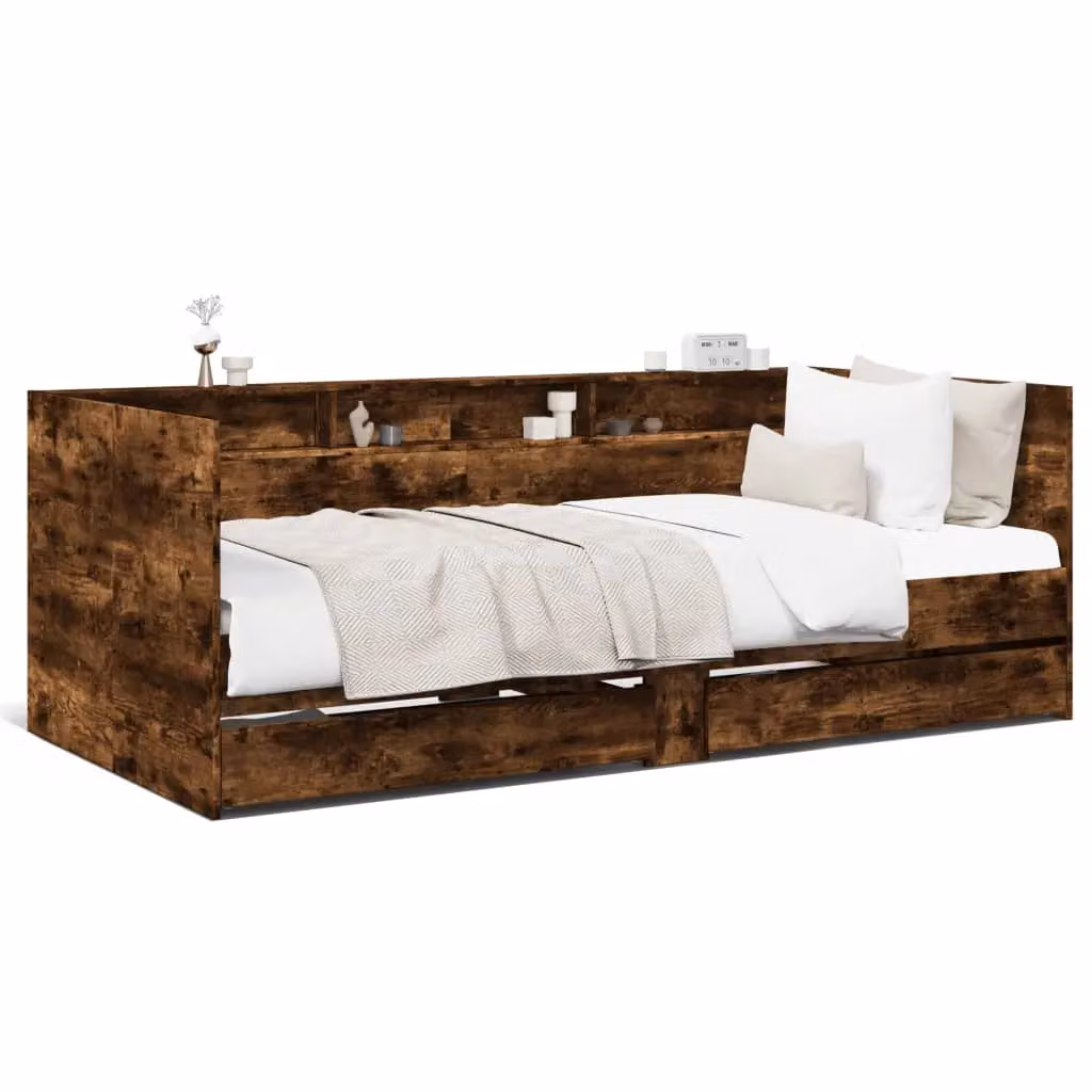 Berkfield Home Daybed with Drawers in Smoked Oak Brown, W/D/H: 90 x 200 cm – 2