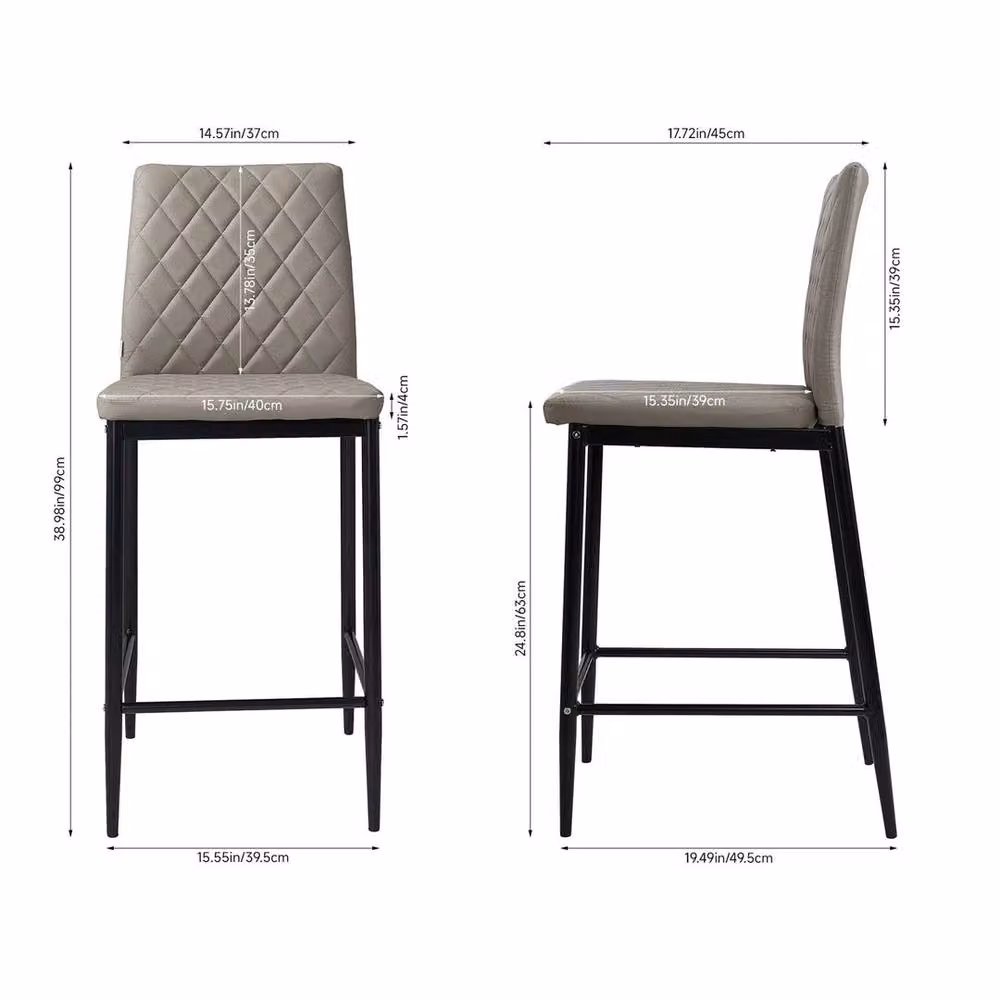 EONLION Set of 2 Modern Grey PU Bar Stools for Kitchen and Dining Rooms – 2