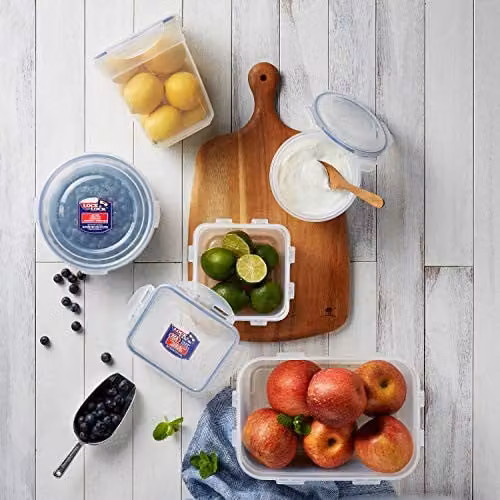 LocknLock Square Lunch Box with Tray and Sauce Pot, 950ml, Transparent, W: 16 cm, D: 16 cm, H: 10.2 cm – 1