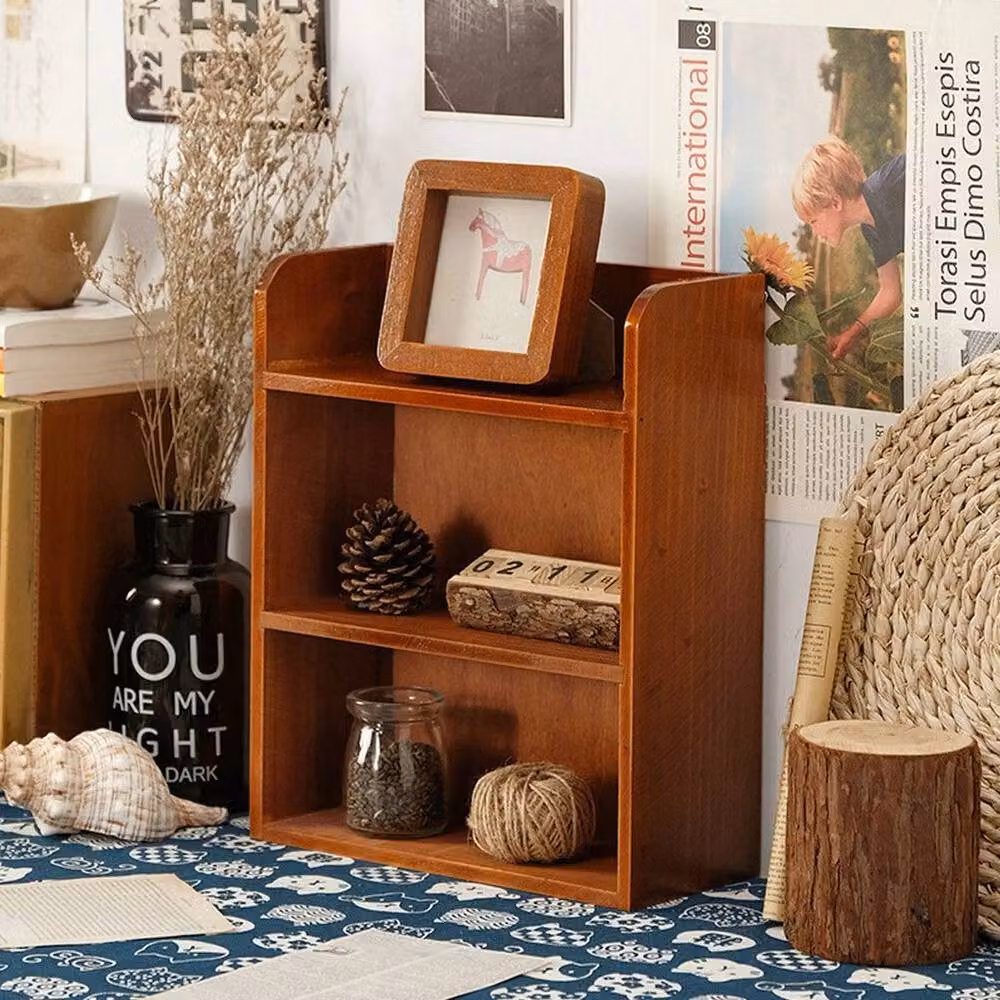 EONLION Brown Wooden Desktop Organizer Shelf with Back Panel, Width: 100 cm – 2