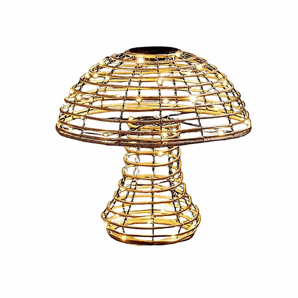 Marco Paul Solar Mushroom LED Garden Light in Brown Rattan with Warm White Light, Height: 15 cm – 2