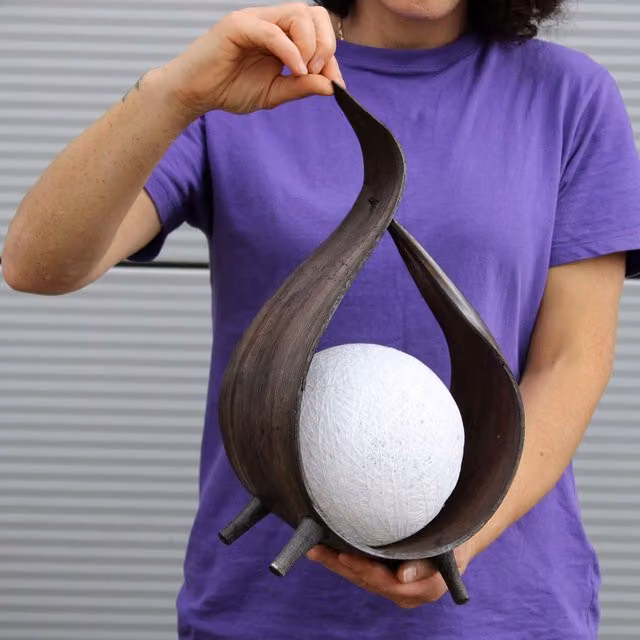KDMK Natural Coconut Tabletop Lamp with Chocolate Wrapover Twist in Brown and White