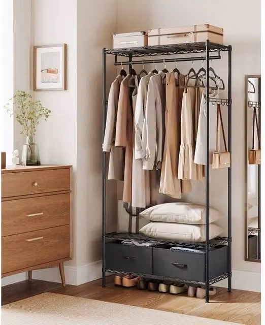KORVIXA Heavy-Duty Metal Clothes Rail in Matt Black, W/D/H: 50 x 50 x 180 cm – 1